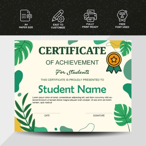 Student Certificate of Achievement – Colorful Leaf Border Design cover image.