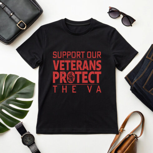 Support Our Veterans Protect The VA Military Awareness Typography Design cover image.