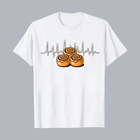 "Cinnamon Rolls with Heartbeat Line Graphic T-Shirt Design" T-Shirt Design PNG cover image.