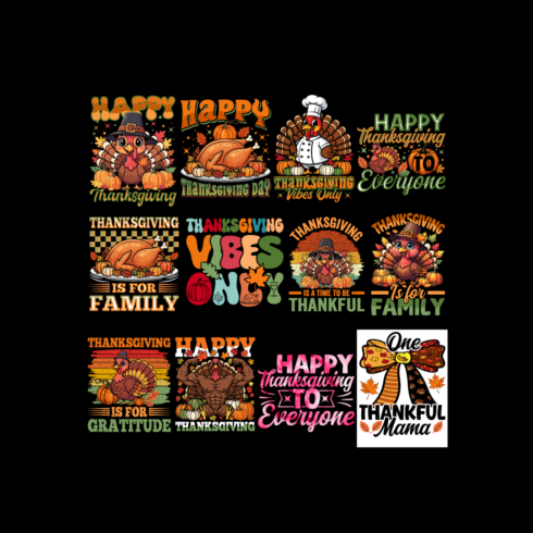 Thanksgiving Turkey T-Shirt Design Bundle ,Autumn, Harvest, Holiday Graphics Roast Turkey Vector Art Thanksgiving day t-shirt design cover image.