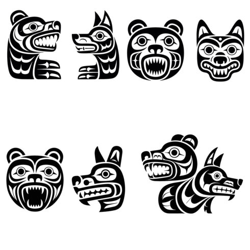 Tribal bear and wolf mask designs masks indigenous art vector cover image.