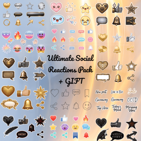 Ultimate Social Reactions Pack + Bonus Gift | Emoji & Like PNG Stickers cover image.