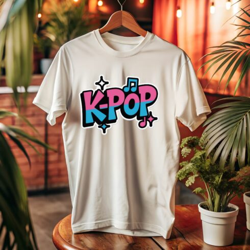 K-POP Typography T-Shirt Design | Retro Neon Korean Pop Fan Shirt | Print on Demand Graphic cover image.