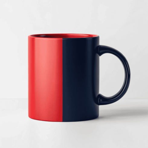 Custom Coffee Mug Mockup in red & dark blue colour cover image.