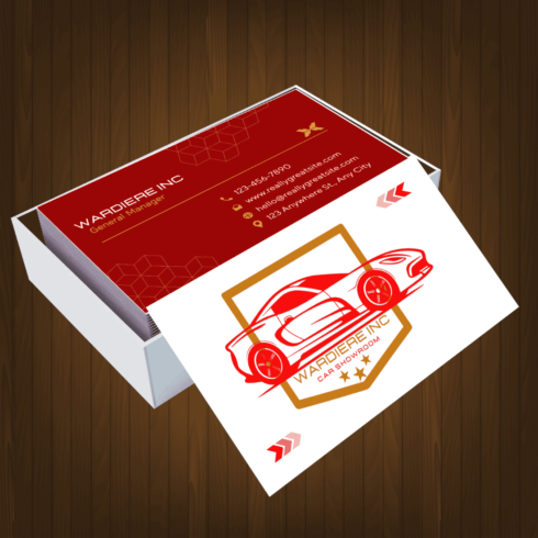 Modern Car Showroom Owner Business Card cover image.
