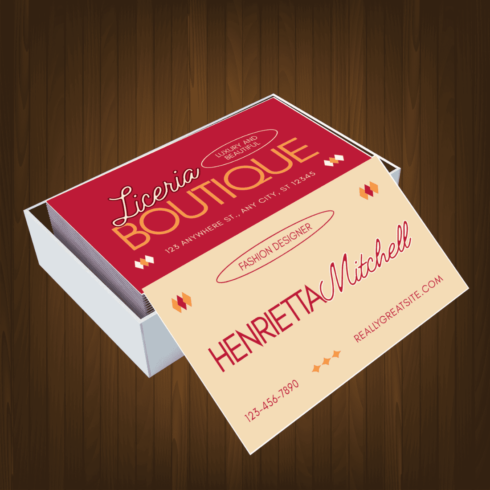 Modern Boutique Owner fashion designer business card cover image.