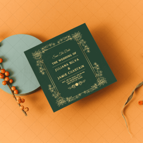 "Two Hearts, One Soul" Wedding Invitation Card cover image.