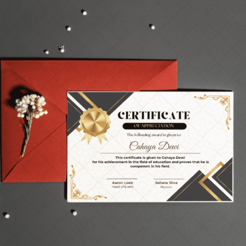 Certificate of Appreciation for outstanding achievement in education field cover image.