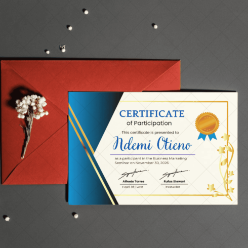 Certificate of Participation in all types of Business Marketing Seminar cover image.