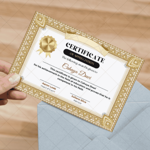 golden colour Certificate of Appreciation for making great contributions cover image.