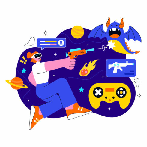 10 Virtual Reality Gaming Illustration cover image.