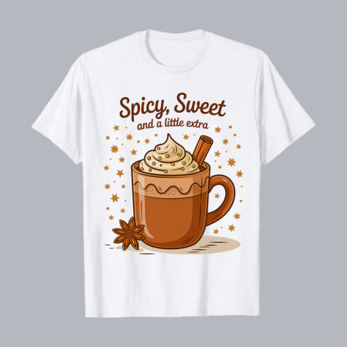 Spicy, Sweet, and a Little Extra Hot Drink Illustration T-Shirt Design PNG cover image.
