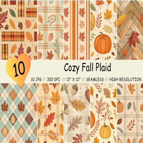 Cozy Fall Plaid Seamless Pattern Digital Paper cover image.