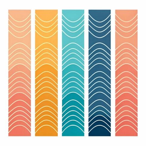 Colorful wave pattern isolated on white background abstract design with orange, yellow, teal, and blue vertical stripes with white wave lines for modern art cover image.