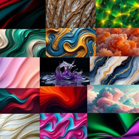 16 Abstract Background Image Pack — Fluid Art, Marble Textures & Vibrant Wave Patterns for Creative Design Projects cover image.