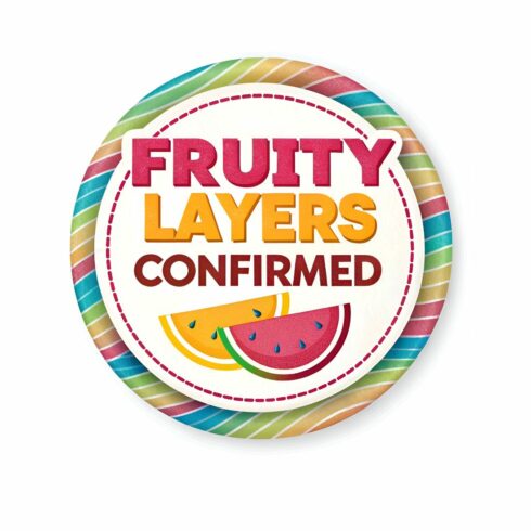 Fruity layers confirmed sticker isolated on white background a vibrant celebration of delicious fruit combinations, perfect for food products and promotions cover image.