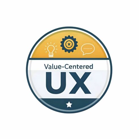 Valuecentered ux badge isolated on white background a symbol of user experience design focused on delivering value to users through thoughtful design and strategy cover image.
