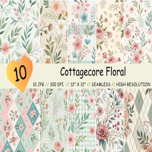 Cottagecore Floral Seamless Pattern Set cover image.
