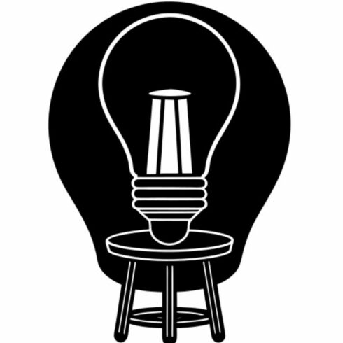 A creative light bulb on a stool isolated on white background, symbolizing innovation, idea generation, and the power of creative thinking in a simple design cover image.
