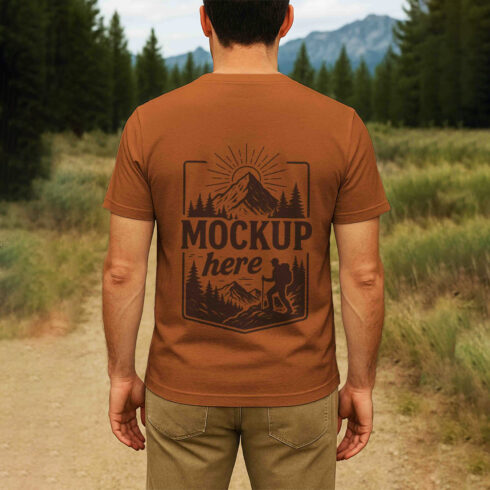 Outdoor Adventure Back View T-Shirt Mockup – Editable Hiking Shirt Template cover image.