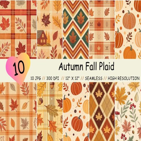 Autumn Fall Plaid Seamless Pattern Digital Paper cover image.