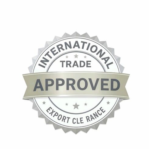 International trade approved badge isolated on white background a symbol of global commerce, signifying compliance with export clearance and international standards cover image.