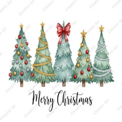 Watercolor Merry Christmas Tree PNG Graphic merry Christmas tree cover image.