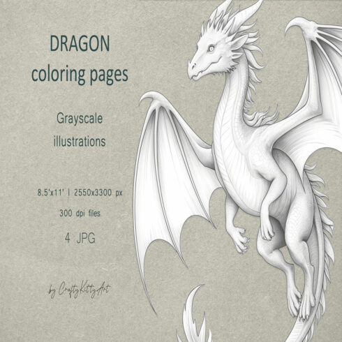 Dragon coloring pages for adults, Fantasy dragons flying cover image.