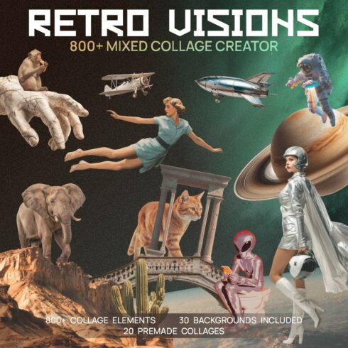 Retro Visions ; 800+ Mixed Collage Creator Bundle cover image.
