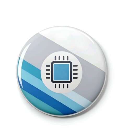 A sleek badge showcasing a central processing unit cpu icon, set against a modern, diagonally striped background, isolated on white background cover image.