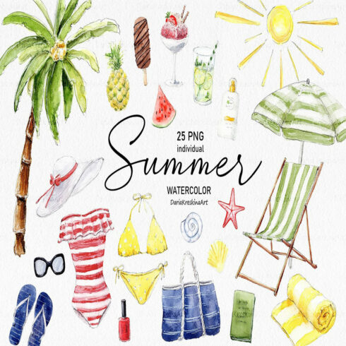 Watercolor beach clipart png transparent, Summertime clipart cover image.