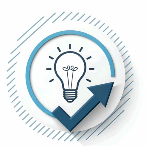 Illustration of a lightbulb with an upward arrow, symbolizing innovation and growth isolated on white background, representing new ideas and positive progress cover image.