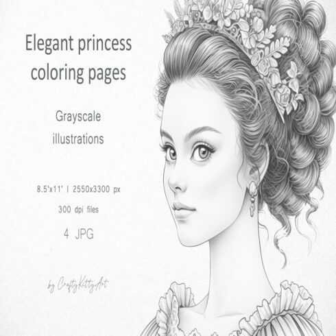 Beauty lady coloring pages for adults, Elegant princess girl cover image.