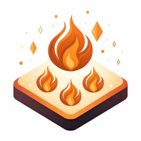 Burning fire icon isolated on white background, representing energy and passion with flame elements, igniting creativity and warmth in a vibrant display cover image.