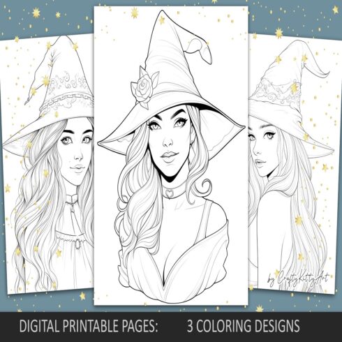 Halloween coloring pages for adults, Halloween Witch Girl cover image.