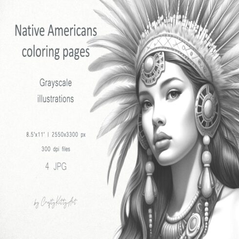 Native American Indian Girl, Coloring pages for adults cover image.