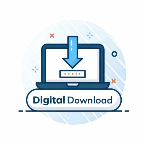 Digital download icon isolated on white background featuring a laptop with an arrow pointing down, symbolizing the process of downloading digital content online cover image.