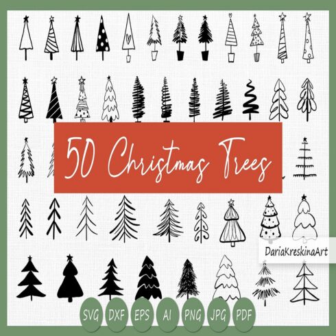 Christmas Trees SVG bundle hand drawn cover image.