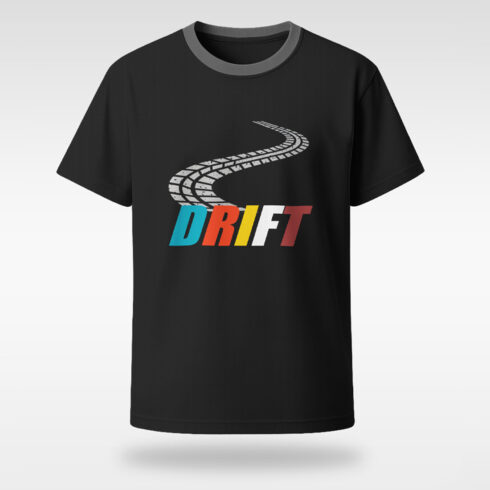 Black T-Shirt Mockup with Drift Racing Car Design cover image.