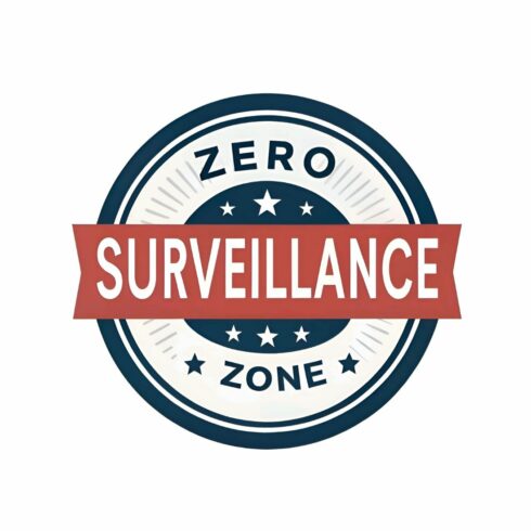 Zero surveillance zone badge isolated on white background a symbol of privacy and freedom from monitoring, advocating for a space free from observation cover image.