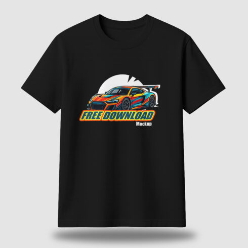 Black T-Shirt Mockup with Sport Car Illustration cover image.