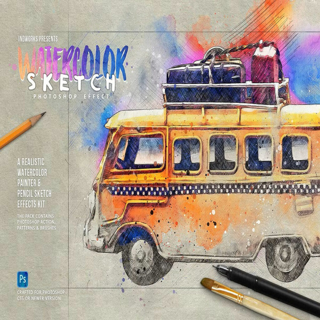 Aquarelle - Watercolor Painting Photoshop Action - MasterBundles