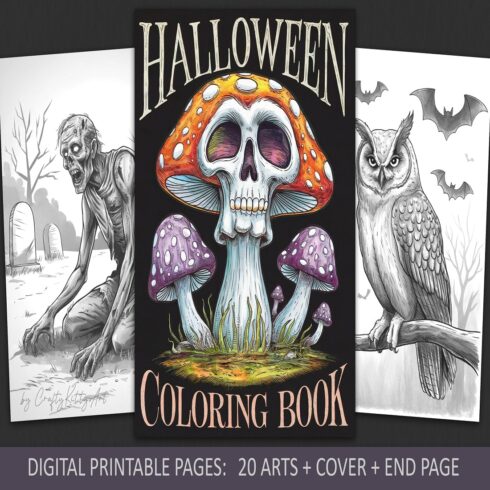 Halloween coloring book, Spooky coloring pages for adults cover image.