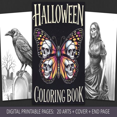Halloween coloring book, Spooky coloring pages for adults cover image.