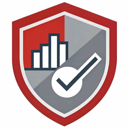 Illustration of a shield with a graph and checkmark, symbolizing security, protection, and data validation, isolated on white background cover image.