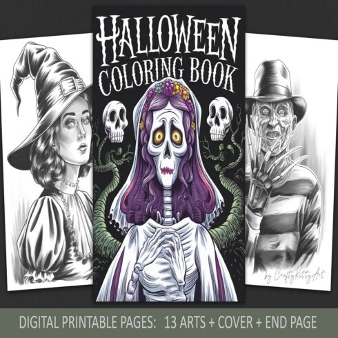 Halloween coloring book, Spooky coloring pages for adults cover image.