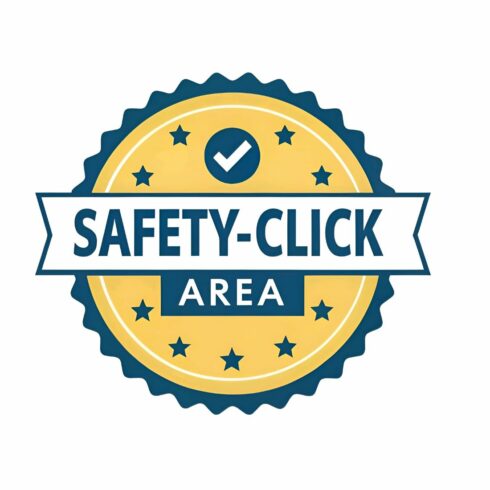 Safetyclick area vector illustration isolated on white background a badge with a checkmark and stars indicates a safe zone for clicking and interacting online, ensuring user protection cover image.