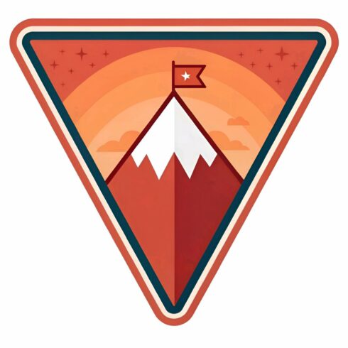 Mountain peak badge isolated on white background symbolizes achievement, ambition, and overcoming challenges represents reaching goals, perseverance, and the pursuit of success cover image.