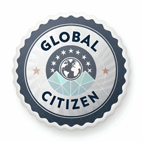 Global citizen badge isolated on white background symbolizes international awareness, interconnectedness, and commitment to worldwide community and social responsibility cover image.