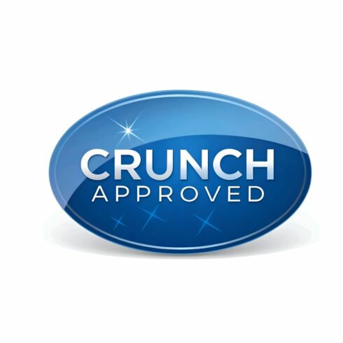 Crunch approved logo isolated on white background, a glossy blue emblem signifying quality and excellence, assuring consumers of a superior and satisfying snacking experience cover image.